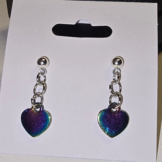 "Oil Slick" Heart Post Earrings