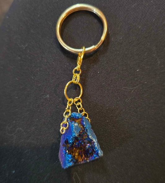 Blue Dyed Geode Keychain